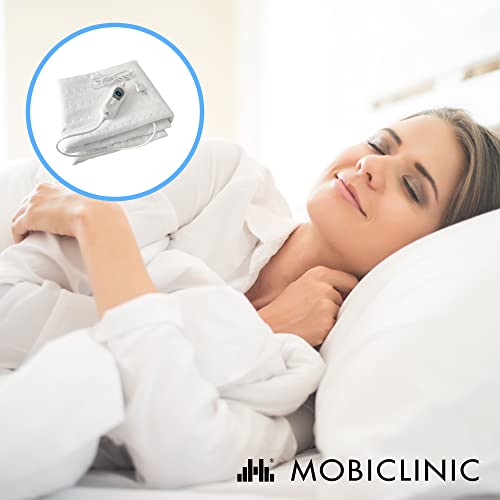 Mobiclinic, Calienta camas eléctrico, 150 x 80 cm, Temperatura regulable en 3 niveles, Ajustable, Lavable, Para cama Individual, Marca española, Calienta colchón eléctrico, Color Blanco