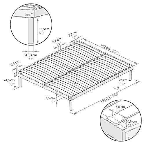 MOBILI FIVER, Somier Cama Matrimonio francés 140x190cm con Listones de Madera, Altura Total 26 cm, Contrachapado de Abedul, Made in Italy