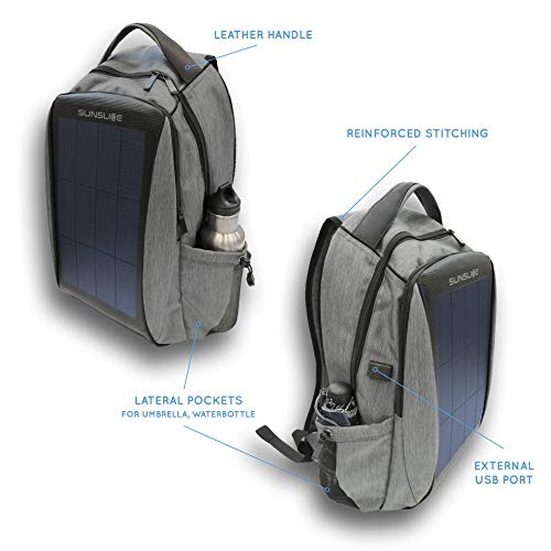 Mochila Impermeable con Panel Solar, Bolsa portátil con Paneles solares Flexibles y potentes para una Carga Solar rápida Incl Puerto USB Externo, células solares Resistentes a los arañazos, Gris