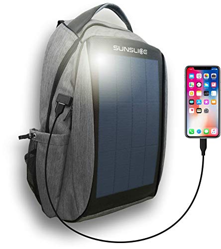 Mochila Impermeable con Panel Solar, Bolsa portátil con Paneles solares Flexibles y potentes para una Carga Solar rápida Incl Puerto USB Externo, células solares Resistentes a los arañazos, Gris