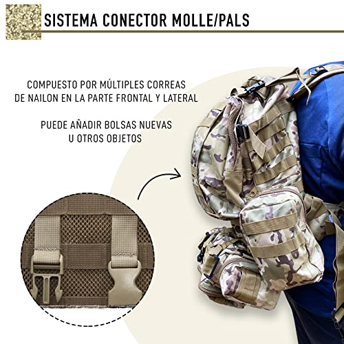 Mochila Táctica Militar de 48.5L. Bolsa Militar MOLLE. Mochila de Asalto. Múltiples Bolsillos y Gran Capacidad. Incluye Riñonera y 2 Bolsas Adicionales. Supervivencia. Combate. (camuflaje verde)