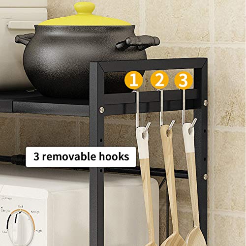 Mocosy Parrilla Extensible para Horno microondas, encimera de Cocina de 2 Niveles con 3 Ganchos, Estante de Acero al Carbono, Capacidad de Peso de 55 Libras, Negro (2 Niveles)