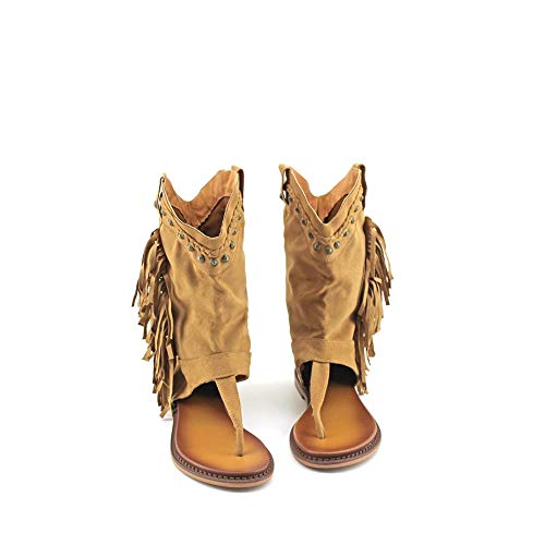 Modelisa - Sandalias Estilo Botin De Dedos Con Flecos Para Mujer (Camel/Alto/1, numeric_38)