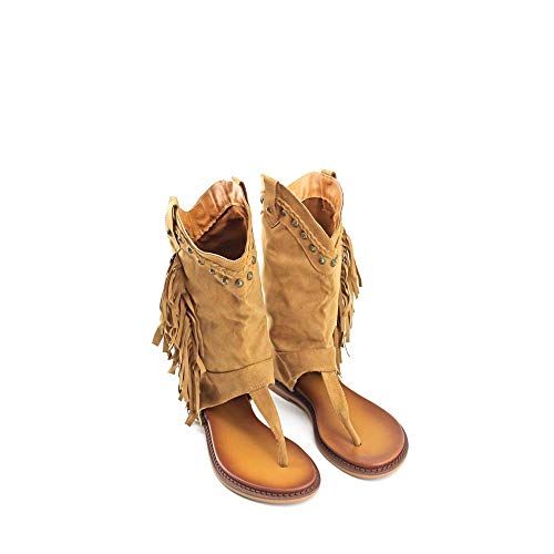 Modelisa - Sandalias Estilo Botin De Dedos Con Flecos Para Mujer (Camel/Alto/1, numeric_38)