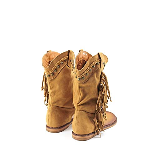 Modelisa - Sandalias Estilo Botin De Dedos Con Flecos Para Mujer (Camel/Alto/1, numeric_38)