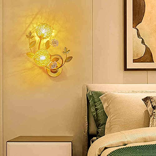 Moderno G9 Aplique de pared Diseño de forma de flor creativa Lámpara de pared Sala de estar Dormitorio Habitación de los niños Aplique de pared Accesorio de iluminación Tejido a mano Pantalla de alum