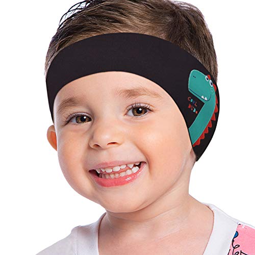 MoKo Diadema de Natación Impermeable, Banda Cabeza Ajustable Antideslizante Protección Orejas Cabello Fijación de Tapones Patrón Animal Lindo para Piscina Lago Playa Niños 3 a 9 Años, Talla M - Negro