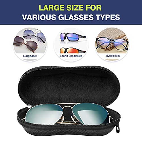 MoKo Estuche para Gafas de Sol Semirrígido, [2 PZS] EAV Caja de Anteojos Universal con Cierre de Cremallera, Organizador de Gafas con Mosquetón Destornillador para Escuela Oficina Viaje, Negro/Negro