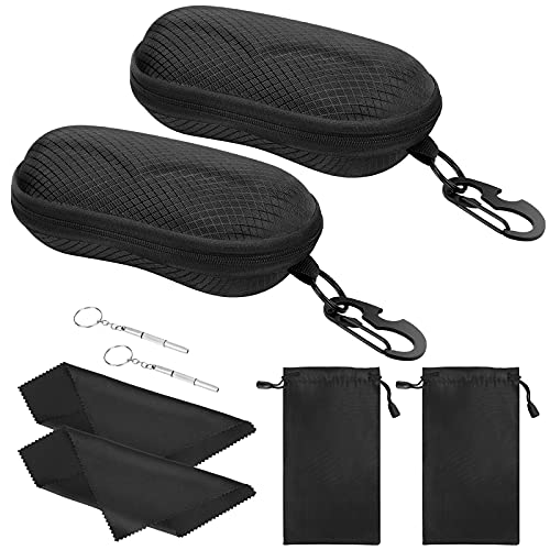 MoKo Estuche para Gafas de Sol Semirrígido, [2 PZS] EAV Caja de Anteojos Universal con Cierre de Cremallera, Organizador de Gafas con Mosquetón Destornillador para Escuela Oficina Viaje, Negro/Negro