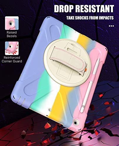 MoKo Funda para Nuevo iPad 8ª Generación 2020/ iPad 7ª Gen 2019, Protectora Cubierta con Soporte de 360 Grados Rotación, Correa de Mano/Hombro, Soporte de Pencil, Multicolor B