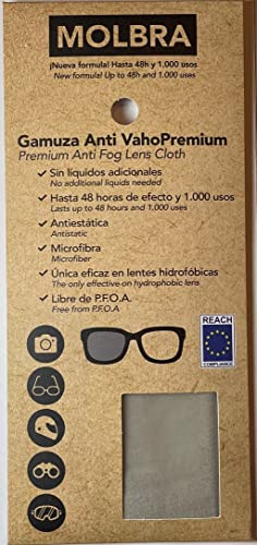 Molbra ® Gamuza Premium Microfibra Anti-Vaho - 48 Horas de Efecto y 1.000 Usos - Sin Líquidos Adicionales - Libre de P.F.O.A. - Reach Compliance (UE) - Nueva Fórmula 2021.