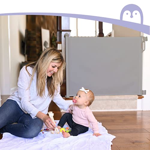 Momcozy Barrera Seguridad Niños Escalera, 0-140cm Retráctil Puertas de Seguridad para Niños Versión Mejorada, Uso Más Suave y Silencioso, para Escaleras y Pasillos, Interiores y Exteriores