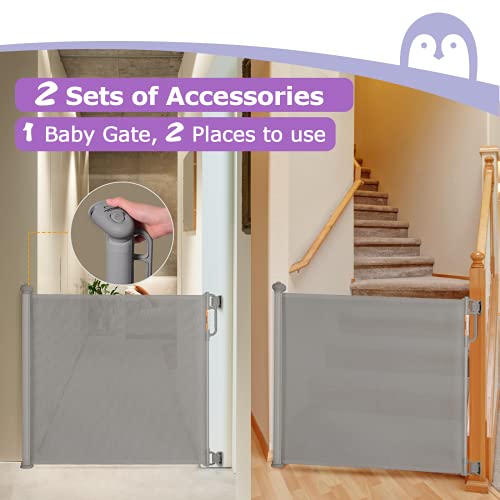 Momcozy Barrera Seguridad Niños Escalera, 0-140cm Retráctil Puertas de Seguridad para Niños Versión Mejorada, Uso Más Suave y Silencioso, para Escaleras y Pasillos, Interiores y Exteriores