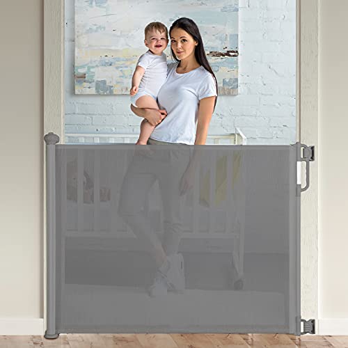 Momcozy Barrera Seguridad Niños Escalera, 0-140cm Retráctil Puertas de Seguridad para Niños Versión Mejorada, Uso Más Suave y Silencioso, para Escaleras y Pasillos, Interiores y Exteriores