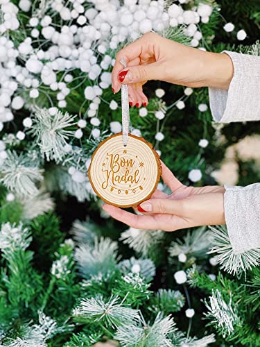 MONAMÍ - Bolas de Navidad en Madera Personalizadas. Rodaja de Madera grabada. Escoge tamaño, Modelo, Cordel y Personaliza el Nombre