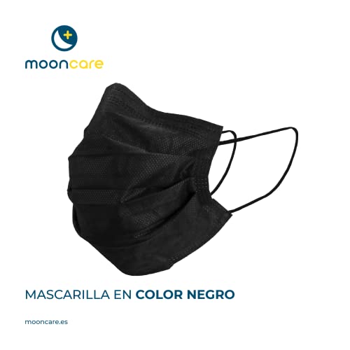 Mooncare Mascarilla Quirúrgica Tipo IIR, [50 Uds/Caja], Desechables 3 Capas [NR], Certificada/Homologada, BFE ≥ 99%, Norma EN14683:2019, No Grafeno, Aprobadas por INGESA (Negro)