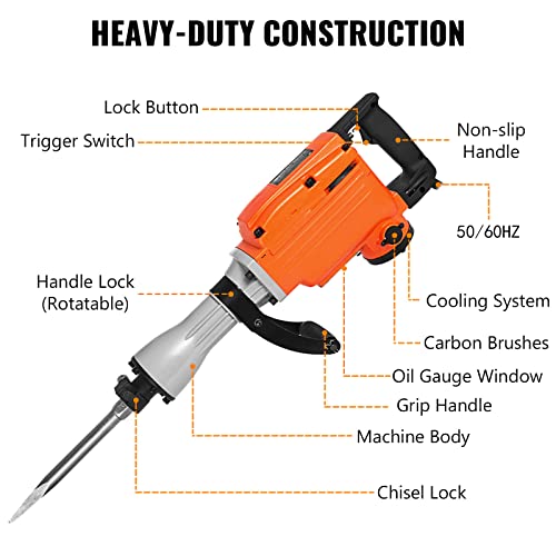 Mophorn 2200W Martillo Eléctrico de Demolición 50J Martillo Demoledor Jack Hammer Taladro de Percusión Martillo Demoledor Profesional