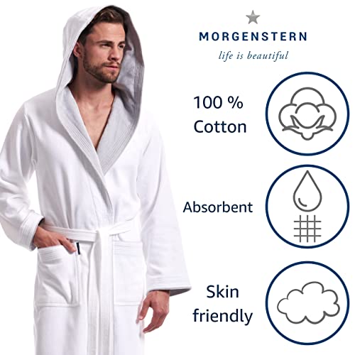 Morgenstern Ropa de Dormir Hombre con Capucha, Algodón Talla XL, Blanco