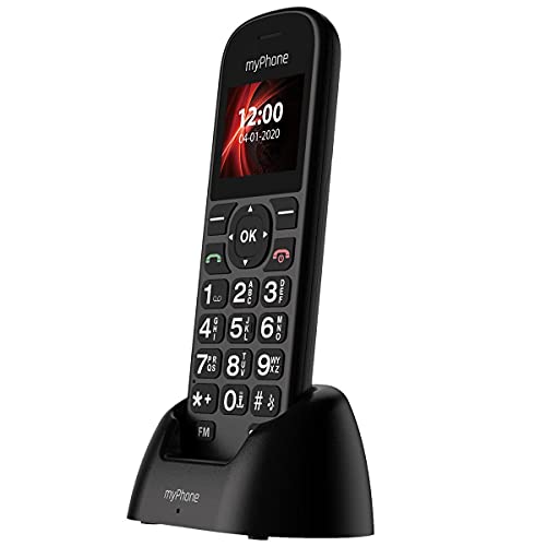 MP myPhone Soho Line H22 teléfono con Tarjeta sim, estación de Carga, Pantalla en Color de 1,77", Batería Recargable integrada de 1000 mAh, Bluetooth, Llaves Grandes, Botón SOS, Negro