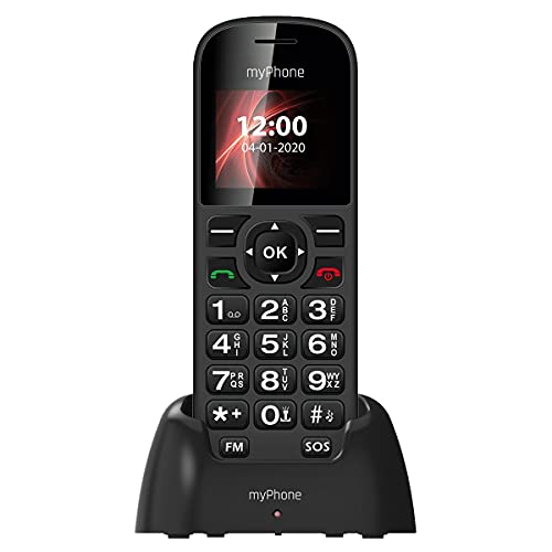 MP myPhone Soho Line H22 teléfono con Tarjeta sim, estación de Carga, Pantalla en Color de 1,77", Batería Recargable integrada de 1000 mAh, Bluetooth, Llaves Grandes, Botón SOS, Negro