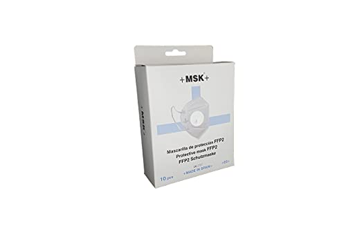 +MSK+ Mascarilla FFP2 Blanca CE 2797, caja de 10 unidades de mascarillas FFP2. 5 capas. Alta eficiencia filtración. Pinza Nasal Suave/Ajustable, homologada