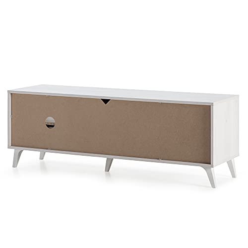 Mueble TV Koln 2 Puertas y 1 cajón, Color Blanco Cepillado y Madera, 136,5 cm (Ancho) 40 cm (Profundo) 48,5 cm (Altura)