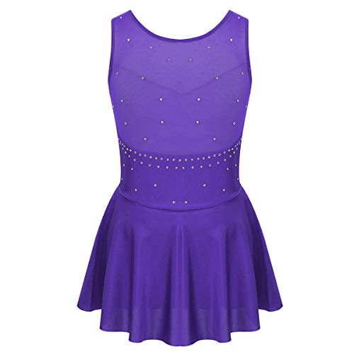 Mufeng Vestido de Leotardo de Color Sólido sin Mangas para Niñas Maillot Patinaje Artístico Baile Disfraz Bailarina con Volantes Gimnasia Violeta A 7-8 años