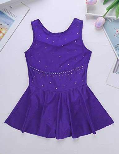 Mufeng Vestido de Leotardo de Color Sólido sin Mangas para Niñas Maillot Patinaje Artístico Baile Disfraz Bailarina con Volantes Gimnasia Violeta A 7-8 años