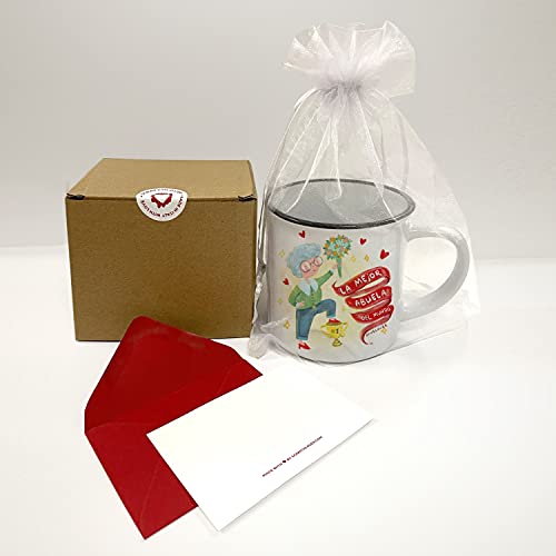 Mug Lover - La Mejor Abuela del Mundo - (ESPAÑOL) - Idea regalo taza, tarjeta de felicitación con sobre y bolsita de organza