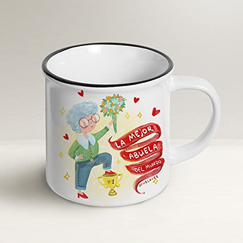 Mug Lover - La Mejor Abuela del Mundo - (ESPAÑOL) - Idea regalo taza, tarjeta de felicitación con sobre y bolsita de organza