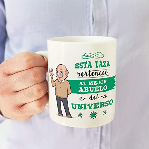 MUGFFINS Taza Abuelo - Esta Taza Pertenece al Mejor Abuelo del Universo - Taza Desayuno/Idea Regalo Original/Día del Padre para Abuelitos. Cerámica 350 mL