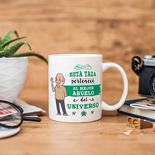 MUGFFINS Taza Abuelo - Esta Taza Pertenece al Mejor Abuelo del Universo - Taza Desayuno/Idea Regalo Original/Día del Padre para Abuelitos. Cerámica 350 mL