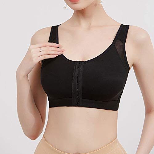 Mujer Sujetador Post Operatorio Abrochado Delante, Tallas Grandes Sujetador Deportivo de Compresión Sujetador Confort - Suave y Transpirable,Negro,XL(90BCD 95A)