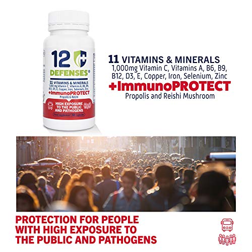 Multivitaminico para las DEFENSAS con Propolis y Reishi - Mejora el Sistema Inmunitario y Protege frente a Infecciones - 60 Cápsulas con Vitamina C 1000mg, Vitamina D, Zinc - 12 DEFENSES