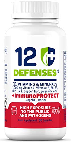 Multivitaminico para las DEFENSAS con Propolis y Reishi - Mejora el Sistema Inmunitario y Protege frente a Infecciones - 60 Cápsulas con Vitamina C 1000mg, Vitamina D, Zinc - 12 DEFENSES