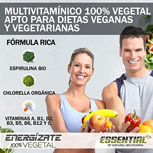 Multivitamínico Total | Fortalece tus defensas y protege tu Sistema Inmune | Vitamina C, A, B1, B2, B3, B5, B6 y B12 + Espirulina + Chlorella | Aporte eficaz de energía y vitalidad | 60U.