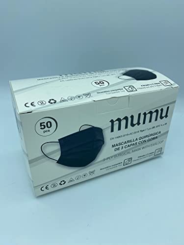 MUMU 50 Mascarillas Quirúrgicas Desechables tres capas, ajustables tipo IIR y BFE no produce irritacion ,