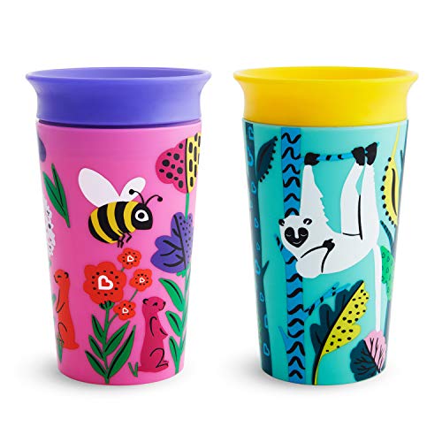 Munchkin Miracle 360 grados Wildlove - Vaso Antiderrames, Set de 2, Abeja/Lémur, 266 ml