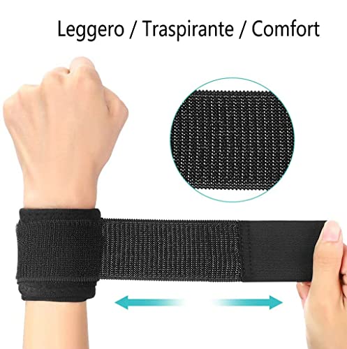 Muñequera elástica soporte para muñecas, correa transpirable con cinturón elástico extensible y doble cierre de lazo, ideal para deportes, gimnasio, trabajo, sx y dx, 2 unidades (negro)