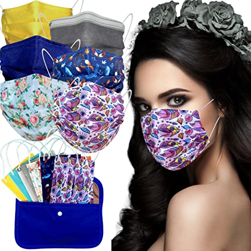 MVT Mascarillas de Color, Paquete de 60x Mascarillas Protectora Higiénica Colores Estampados Variados Homologadas UNE 0064-1:20 3 capas +1 Estuche Porta Mascarillas color aleatorio (2)