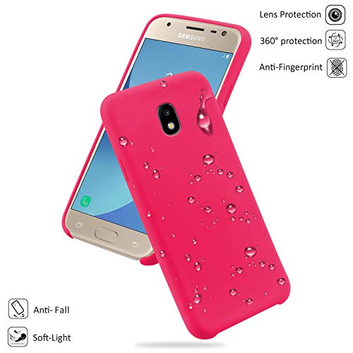 N Newtop - Carcasa compatible para Samsung Galaxy J3 2017, carcasa de TPU de silicona semirrígida, colores microfibra interior suave (fucsia)