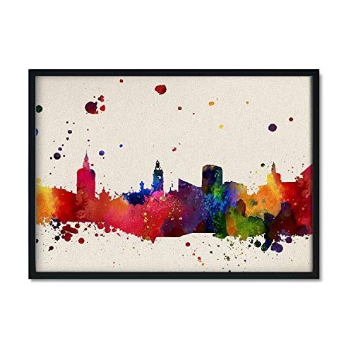 Nacnic Lámina Ciudad de Valencia. Skyline Estilo Acuarela y explosión de Color. Poster tamaño A3 Impreso en Papel 250 Gramos y tintas de Alta Calidad. Decoración del hogar. Diseño al Mejor Precio.