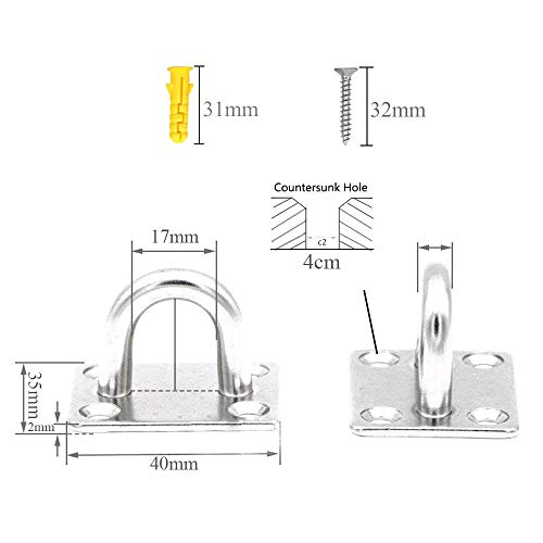 NACTECH 4 Pcs Placa de Ojo Acero Inoxidable Almohadilla Oblonga Placa de Ojo de Pared Anclaje 500kg Metal Grapa Anillo Gancho y 16 Tornillos para Colgar Columpio Hamaca Yoga Accesorios