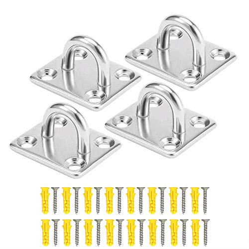 NACTECH 4 Pcs Placa de Ojo Acero Inoxidable Almohadilla Oblonga Placa de Ojo de Pared Anclaje 500kg Metal Grapa Anillo Gancho y 16 Tornillos para Colgar Columpio Hamaca Yoga Accesorios