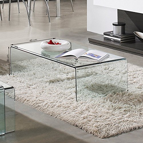 NAKURA - Mesa de Centro Cristal Curvado de una Pieza SAMíL