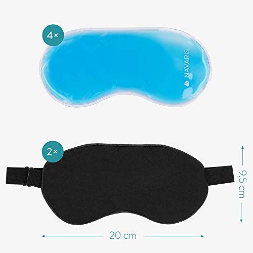 Navaris 4x Antifaz de gel para los ojos - 2x Máscara para aplicar calor o frío y 2x funda de algodón - Compresa reutilizable apta para microondas