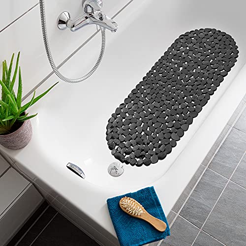 Navaris Alfombra antideslizante para la bañera - Alfombrilla para la ducha - Esterilla grande para mayores niños - 99 x 39 CM con diseño de piedras