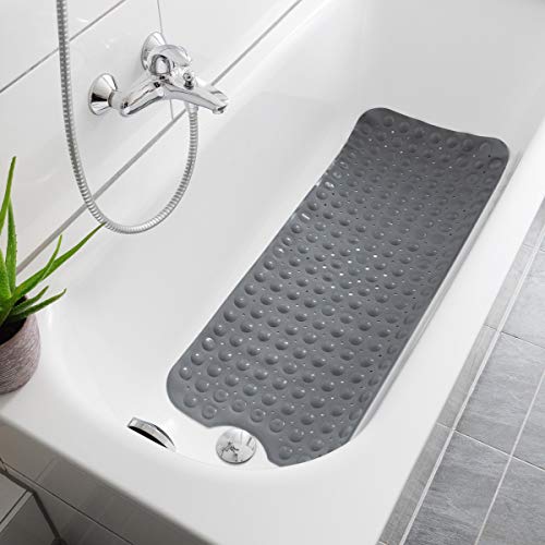 Navaris Alfombrilla antideslizante para la bañera - Alfombra para ducha de 100 x 41 CM - Estera antiresbalante de baño para mayores niños - Gris