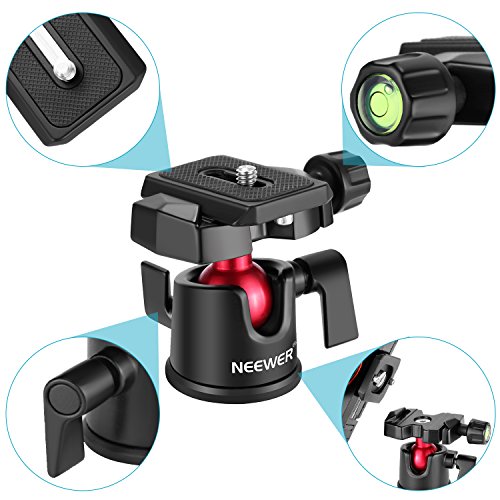 Neewer Cabezal de Bola de Trípode para Cámara Vídeo,Rotación de 360 grados con Placa de Zapata Rápida 0,6cm y Nivel de Burbuja para Cámara Réflex Digital,Videocámara,carga hasta 5kg