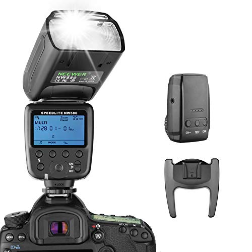 Neewer Flash Inalámbrico Speedlite para Canon Nikon Sony Panasonic Olympus Fujifilm y Cámaras DSLR con Zapata Estándar, Pantalla LCD, Sistema Inalámbrico 2,4G y Transmisor (NW580)